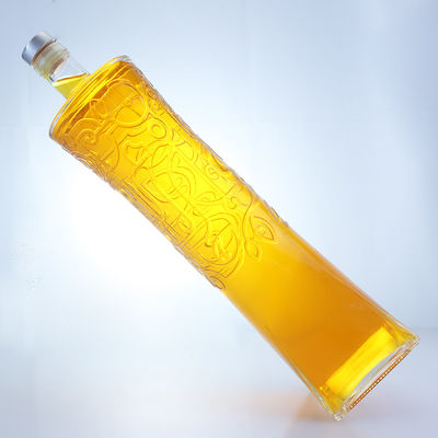 Industrial Liquor Glass Bottle with Unique Shape and Embossed Super Flint Material