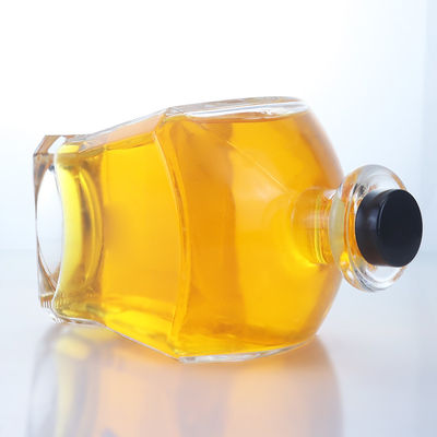 Glass Collar Material Square Shape Whiskey Vodka Tequila Brandy Gin Rum Bottle with Cork