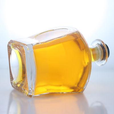 Glass Collar Material Square Shape Whiskey Vodka Tequila Brandy Gin Rum Bottle with Cork
