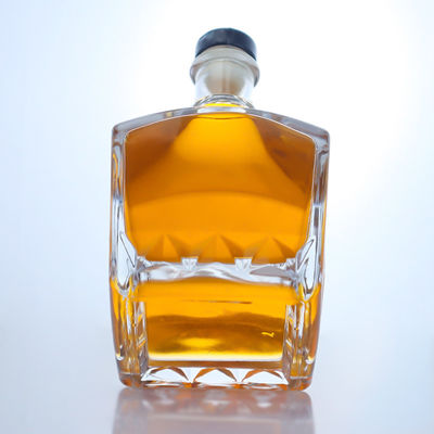 Custom Square Glass Bottle for Gin Rum Vodka Heavy Base and Cork Stopper