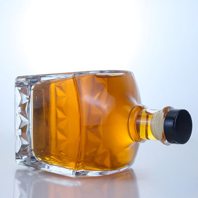 Custom Square Glass Bottle for Gin Rum Vodka Heavy Base and Cork Stopper