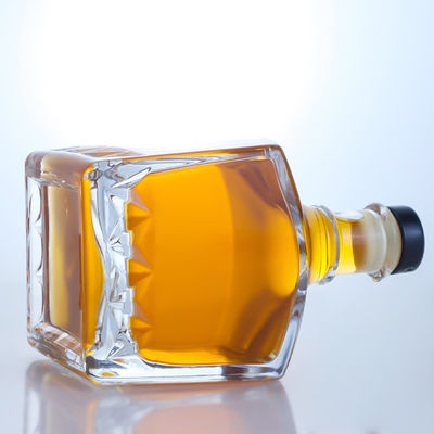Custom Square Glass Bottle for Gin Rum Vodka Heavy Base and Cork Stopper