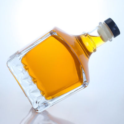 Custom Square Glass Bottle for Gin Rum Vodka Heavy Base and Cork Stopper