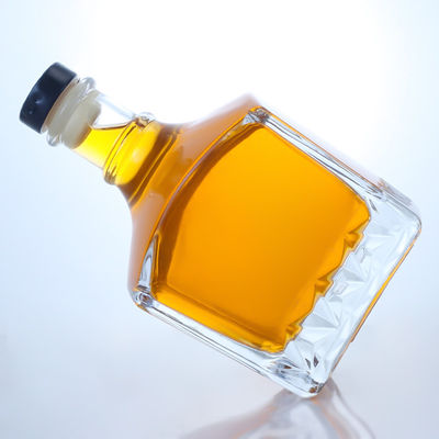 Custom Square Glass Bottle for Gin Rum Vodka Heavy Base and Cork Stopper