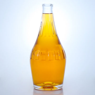 Industrial Liquor Glass Bottle with Custom Embossed Body and Cork Stopper