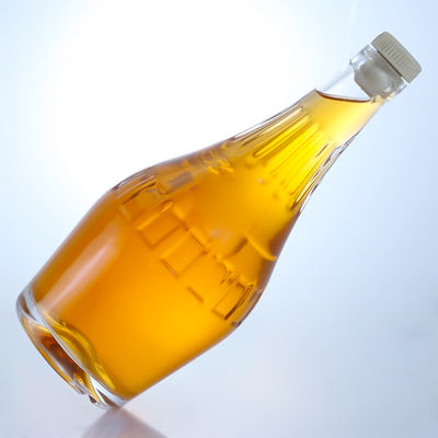 Industrial Liquor Glass Bottle with Custom Embossed Body and Cork Stopper