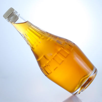 Industrial Liquor Glass Bottle with Custom Embossed Body and Cork Stopper