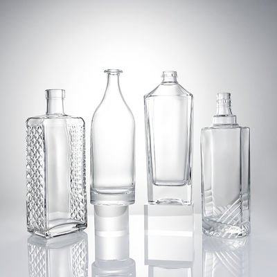 Clear Glass Liquor Bottle with Embossed Body and Cork Stopper