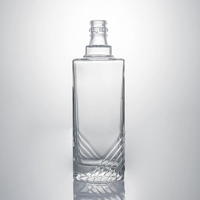 Clear Glass Liquor Bottle with Embossed Body and Cork Stopper