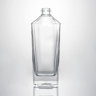 Clear Glass Liquor Bottle with Embossed Body and Cork Stopper