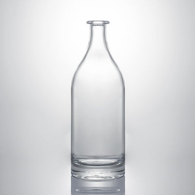 Clear Glass Liquor Bottle with Embossed Body and Cork Stopper