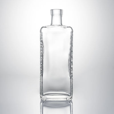 Clear Glass Liquor Bottle with Embossed Body and Cork Stopper