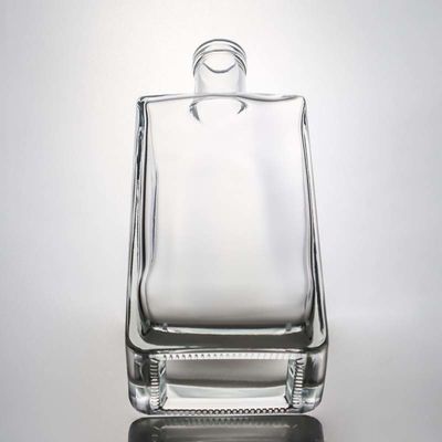 Collar Material Glass 700ml Square Super Flint Glass Bottle for Vodka Gin Rum Whisky