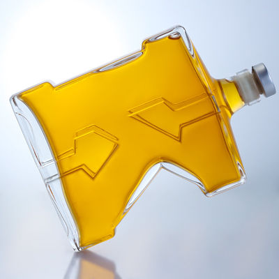 Custom K Shape Super Flint Glass Bottle for Whisky Gin Rum Brandy Spirit Industrial Liquor Cork Top