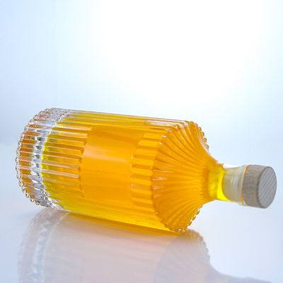 Customized Glass Bottle for Rum Vodka Whisky Tequila Gin Striped Design Cork Sealing Type