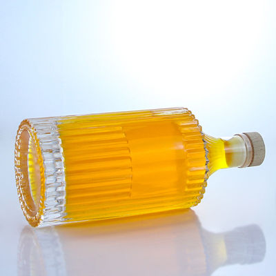 Customized Glass Bottle for Rum Vodka Whisky Tequila Gin Striped Design Cork Sealing Type