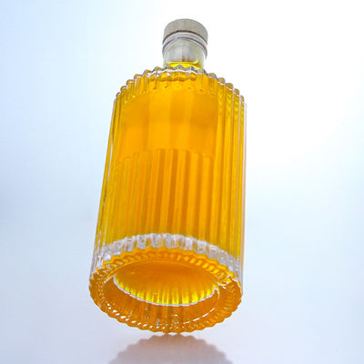 Customized Glass Bottle for Rum Vodka Whisky Tequila Gin Striped Design Cork Sealing Type