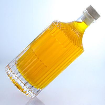 Customized Glass Bottle for Rum Vodka Whisky Tequila Gin Striped Design Cork Sealing Type
