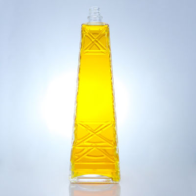 Clear Unique Shaped 700ml 75cl Embossed Super Flint Rum Vodka Whisky Glass Bottle With Screw Cap