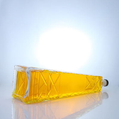 Clear Unique Shaped 700ml 75cl Embossed Super Flint Rum Vodka Whisky Glass Bottle With Screw Cap