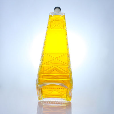 Clear Unique Shaped 700ml 75cl Embossed Super Flint Rum Vodka Whisky Glass Bottle With Screw Cap
