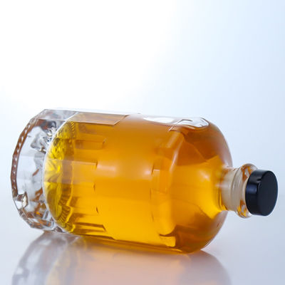 Whisky Liquor Glass Bottle with Unique Shape and T-Cork Closure