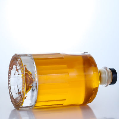 Whisky Liquor Glass Bottle with Unique Shape and T-Cork Closure