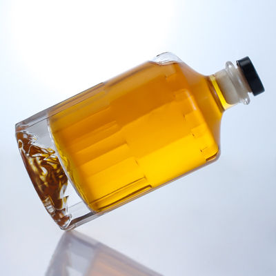 Whisky Liquor Glass Bottle with Unique Shape and T-Cork Closure