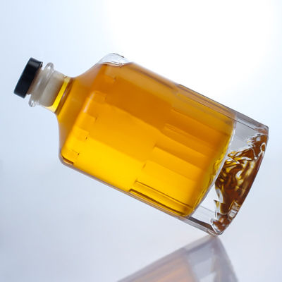 Whisky Liquor Glass Bottle with Unique Shape and T-Cork Closure