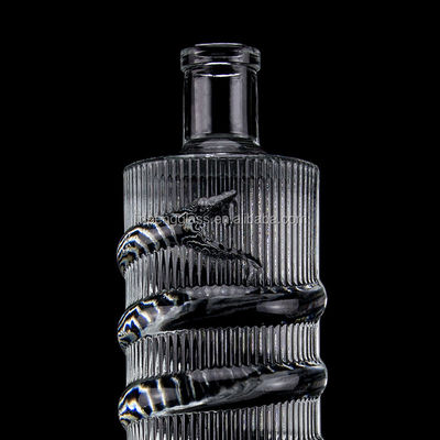 Luxury Embossed Glass Bottle 750ml 1000ml Clear Flint Gin Rum Champagne Tequila Whisky Bottle with Cork