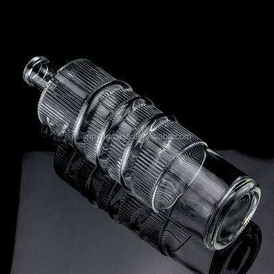 Luxury Embossed Glass Bottle 750ml 1000ml Clear Flint Gin Rum Champagne Tequila Whisky Bottle with Cork