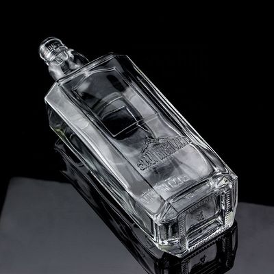 750ml 75cl Super Flint Square Embossed Glass Bottle with Screw Cap Rum Vodka Whisky