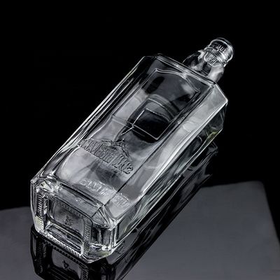 750ml 75cl Super Flint Square Embossed Glass Bottle with Screw Cap Rum Vodka Whisky