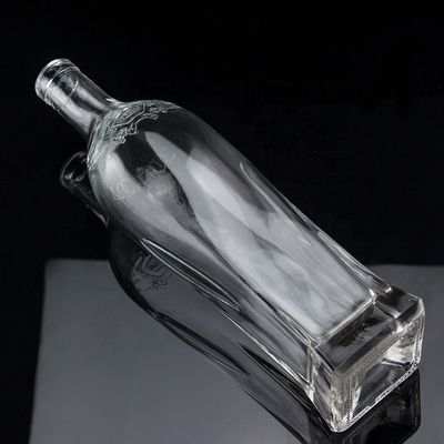 750ml Super Flint Round Shoulder Square Based Rum Vodka Liquor Glass Bottle With Cork