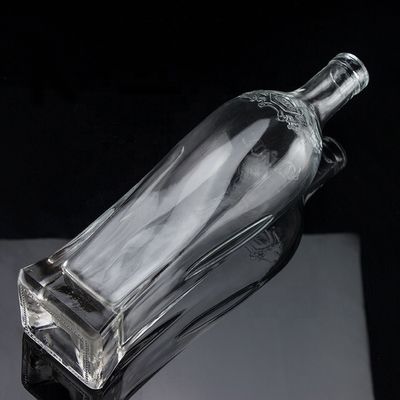 750ml Super Flint Round Shoulder Square Based Rum Vodka Liquor Glass Bottle With Cork