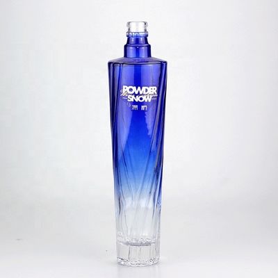 750ml Blue Square Glass Bottle with Gradient Color and Screw Cap Functional Features