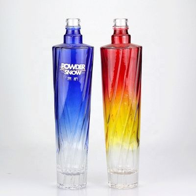 750ml Blue Square Glass Bottle with Gradient Color and Screw Cap Functional Features