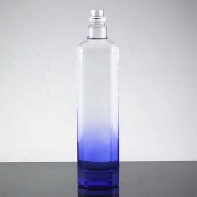 750ml Blue Square Glass Bottle with Gradient Color and Screw Cap Functional Features