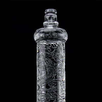 Beautiful Dragon Embossed Glass Bottle With Golden Lid Customized Logo and Glass Base