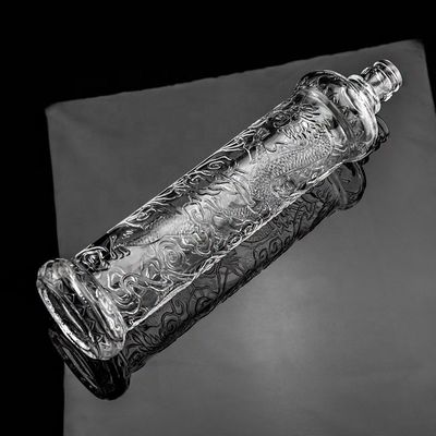 Beautiful Dragon Embossed Glass Bottle With Golden Lid Customized Logo and Glass Base